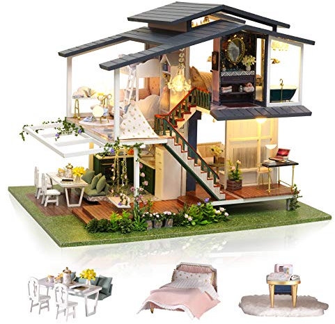 Cuteefun DIY Miniatur Puppenhaus Kit zum BAU Miniatur Haus mit Musik und Möbeln Selber Bauen Kreative Bastelgeschenke für Frauen (Monet Garden)