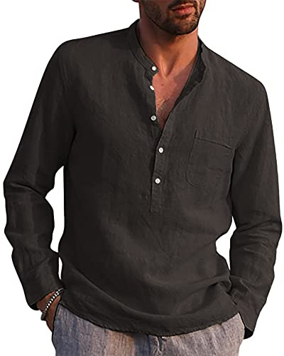 LVCBL Men's Henley Shirt Long Sleeve Summer Shirts Casual Beach Dark Gray XL