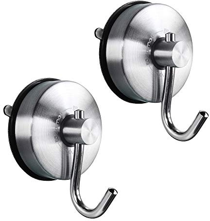 JOMOLA Saugnapf Haken Vakuum Saugnapf Haken Edelstahl Saugnäpfe mit Haken Extra Stark Max 5KG Wasserdicht Vakuum Wandhaken Handtuchhaken Haken Ohne Bohren für Bad Glas Küche 2 Stück