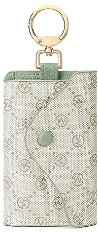 GOLF SUPAGS Women PVC Leather Car Key Chain Card Holder Wallet Pouch 6 Hook Snap Closure keys Money Organizer Case (Bean Green×Ash Green, style-2)