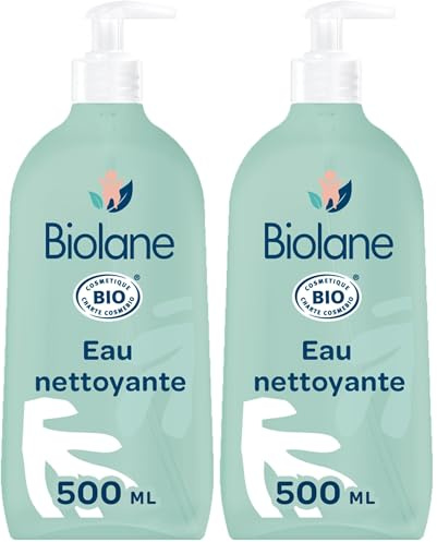 Biolane - Eau nettoyante bébé sans rinçage BIO - ECOCERT - Apaise et protège la peau de bébé - 500 ml - Fabriqué en France (Lot de 2)