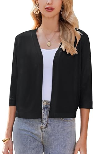 Zeagoo Mujer Bolero Elegante Cárdigan Corto Cárdigan Manga 3/4 Cárdigan Informal Sólido Negro L
