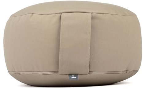 Bodhi Meditationskissen Rondo | ECO Serie | Yogakissen mit Kapokfüllung | Abnehmbarer Bezug aus 100% Bio-Baumwolle | Höhe 20 cm | Sitzkissen mit praktischer Trageschlaufe | Light Taupe