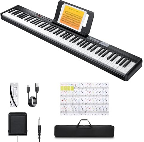 Donner DEP-1 Piano Keyboard 88 Keys, Beginner Digital Keyboard Piano Velocity-Sensitive Keys, Portable Electric Piano with Sustain Pedal, Carrying Case and Keyboard Stickers