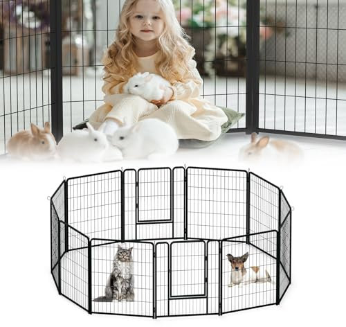 ORHEYA Welpenlaufstall Hundelaufstall Freilaufgehege Welpenauslauf 80cm hoch mit Tür Faltbare Faltbare Freigehege Flexibel Hundezaun für Innen und Outdoor 65 x 80 cm, 12 Stück