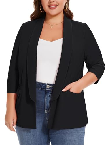 MINTLIMIT Plus Size Blazers Open Front Top 3/4 Sleeve Casual Blazers Lightweight Outerwear Summer Jackets (Black XL)