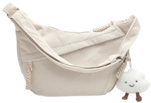HENGBIRD Halbmond Tasche Damen, Half Moon Bag Damens, Got Bag Moon Bags Large Small, Crossbody Bags Damen Groß, Bauchtasche Cord Beige, Cord Uni Tasche Damens, UmhäNgetasche Cords