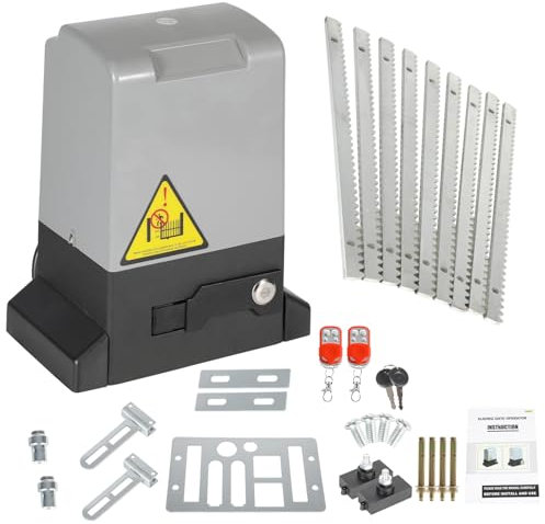 Ollewiellan Schiebetorantrieb Set bis 800KG oder 12M Schiebetor Hoftorantrieb 370W Garagentorantrieb mit 2 Fernbedienung Toröffner, Automatische Schließfunktion mit 4m Zahnstange für Hoftor