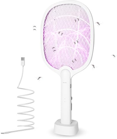 AOOWU Fly Swatter Electric, Rechargeable Bug Zapper Racket with Attractant LED Light, Handheld & Standing Insect Zapper Racket Fly Catcher for Home Indoor and Outdoor