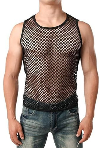 Canotta in Maglia da Uomo Trasparente Canottiera, Maglietta Senza Maniche Trasparente Uomo Nero Sexy Rete da Uomo, per Luna di Miele, San Valentino o Ogni Notte Calda, XL