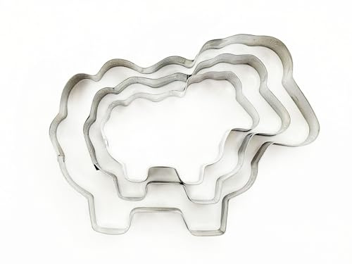 Selecto Bake Juego de 3 cortadores de galletas de acero inoxidable con forma de oveja de granja, cortador de sándwich, fondant, molde para tartas, prensa de galletas