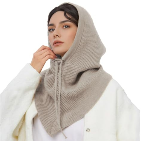 Upbull Knit Balaclava Hood Hat Scarf Women 2 in 1 Hooded Scarf Winter Beanie Hats Beanies Knitted Crochet Hat Scarfs Set 2025, Light Grey, One Size