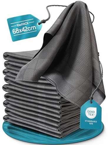 Haushalt und Genuss Microfaser Geschirrtücher Set 68x42cm Hochsaugend & Schnelltrocknend Streifenfrei bis 95°C Waschbar trocknergeeignet fusselfrei Küchenhandtücher (10, Grau, 68x42cm)