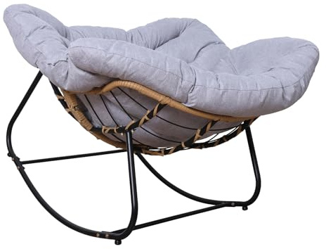 Mecedora para interiores y exteriores, mecedora de ratán de gran tamaño con cojín acolchado, sillas mecedoras de huevo para sala de estar, patio, porche delantero, patio trasero, gris