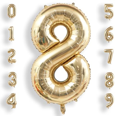 AULE Champagne Gold Number 8 Balloon 40 Inch Giant 0-9 Foil Large Balloons | Big Mylar 8 Number Balloon Helium Huge Jumbo for Happy 8th Birthday Party Anniversary Decorations Supplies