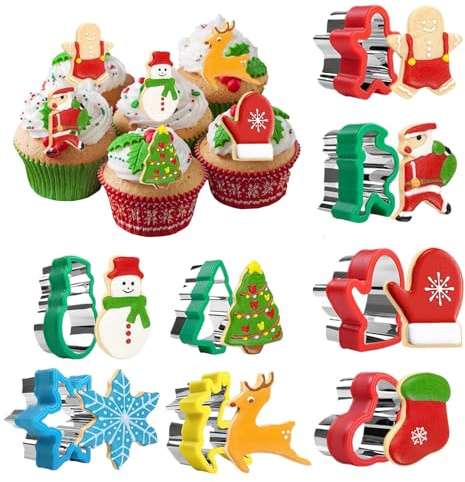 Syengery Cortador De Galletas Navideño - 8 Piezas Molde De Cocina Para Hornear | Acero Inoxidable Santa Copo De Nieve Árbol Hombre De Jengibre Cortador De Sándwich | Para Galletas Navideñas, Pastel Y