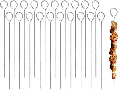 Vmoomax Spiedini in metallo in acciaio inox – 20 spiedini riutilizzabili kebab resistenti al calore per carne, pollo, verdure e preparazione nella friggitrice ad aria calda, resistenti