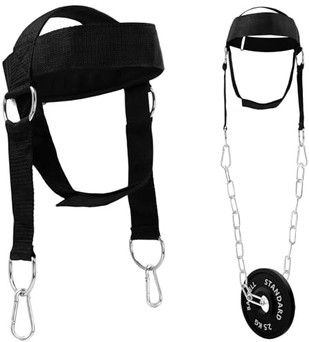 Griwuut Arnés de cuello para entrenamiento de levantamiento de pesas, correas ajustables y cadena de acero para equipo de entrenamiento de fuerza muscular y resistencia del cuello