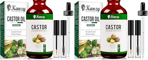 Kanzy Castor Oil for Eyelashes and Eyebrows 100ml Cold Pressed Castor Oil for Hair Growth 100% Natural and Pure Oil with Brushes For Hair, Beard, Nails and Skin (Pack of 2)