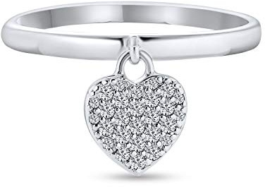Bling Jewelry Romantischer Anhänger Charm CZ Pflaster Herzring Für Frauen Freundin .925 Sterlingsilber Poliert 1Mm Band