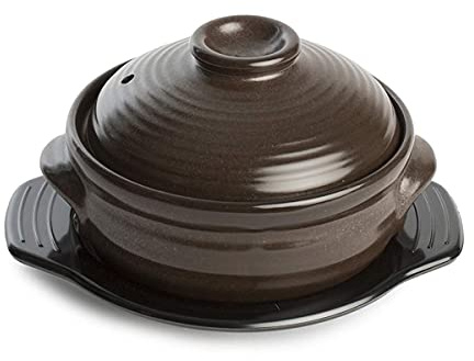 Crazy Korean Cooking Korean Stone Bowl (Dolsot), Sizzling Hot Pot for Bibimbap and Soup - Premium Ceramic (Medium with Lid)