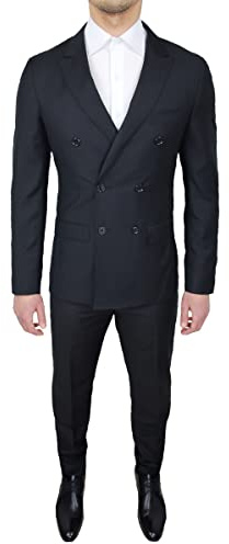 Abito Completo Uomo Sartoriale Nero Doppiopetto Nuovo Elegante Cerimonia Estivo (46)