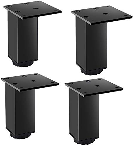 Furniture Cabinet Metal feet Adjustable Stainless Steel Kitchen feet Square Black 3.1x2.7inch, with 16 Screws, (4 pcs)
