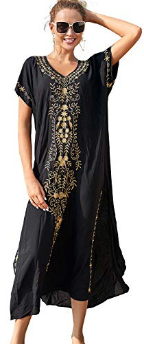 L-Peach Homewear Manica Corta Morbida Camicia da Notte da Donna Maxi Kaftan Oversize Copricostume da Spiaggia