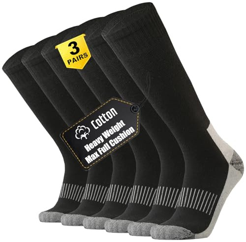ONKE Max Full Cushion Knee High Socks for Men Work Boot Athletic Over the Calf Heavy Duty Tube Thick Durable Moisture Control(Black L)