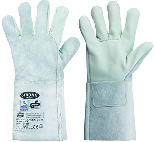 STRONGHAND® Schweißerhandschuhe L VS 53 - Lange hitzebeständige Echtleder-Schutzhandschuhe für Schweißer - EN 388/407/420