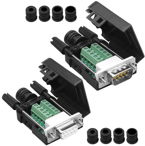 PENGLIN 2PCS DB9 Solderless RS232 D-SUB Serial to 9-pin Port Terminal Adapter Connector Breakout Board with Case Long Bolts Tail Pipe (Male+Female)