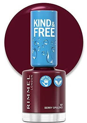 Rimmel London, Smalto KIND & FREE, Formula Delicata a Base Vegetale, Rinforzante, Cruelty-Free e Vegano, 157 Berry Opulence