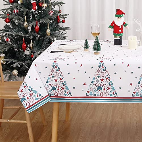 Mantel de Navidad Lavable para Decoración de Cocina y Comedor - Protección Antimanchas, Fácil Cuidado, Rectangular, Blanco 137x179cm