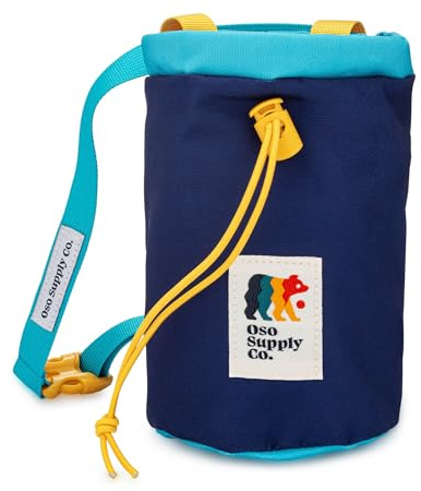 Oso Supply Co - Chalk Bag for Rock Climbing, Bouldering Chalk Bag Bucket with Quick-Clip Belt, Zippered Pockets and Pouch - Perfect Indoor/Outdoor Rock Climbing Gear Equipment (Powder Blue/Yellow)