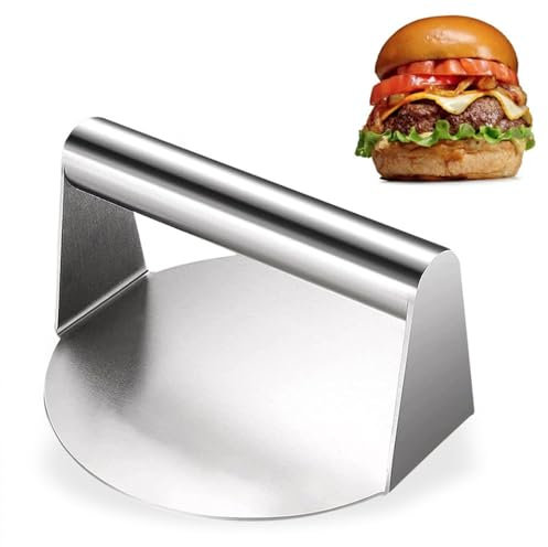 katmerio Presse à hamburger en acier inoxydable 304, ronde de 14 cm, presse à hamburger professionnelle, accessoire de barbecue, pour barbecue plat, graisse à presser, convient à un usage alimentaire