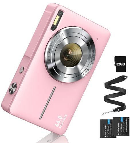 Digitalkamera Fotoapparat 44MP FHD 1080p Fotokamera mit 32G Karte Digital Kamera mit Batterie Einfache Tragbare 16X Digitalzoom Digitalkamera für Kinder Teenager Student Senioren Anfänger(Rosa)