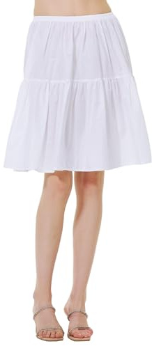 BEAUTELICATE Women's Underskirt Half Slip 100% Cotton Anti-Static Cling Resistant Summer Loose A-line Petticoat Skirt Extender with Ruffle Short Long Ivory White Black