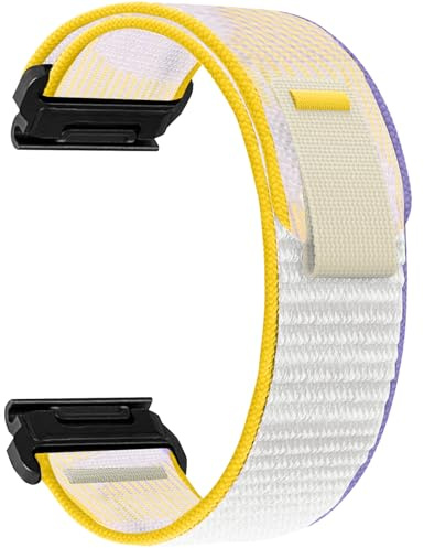 ZoRoll 22mm QuickFit Bracelet pour Garmin Fenix 8 pro 47mm/8/7 Pro/7/6 Pro/6/5 Plus, Souple Élastique Nylon Bracelets pour Garmin Tactix 8 47mm/Descent/Epix/Approach S70/Forerunner 965 - Violet Blanc