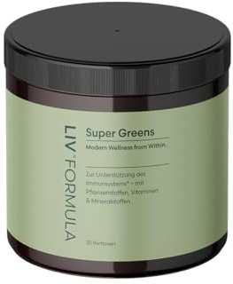 LIV Super Greens Pulver | 30 Pflanzenstoffe | Nährstoff-Basis für deinen Alltag | Ohne Zucker, Süßstoffe oder Apfelsaftpulver | Frisch-minziger Geschmack