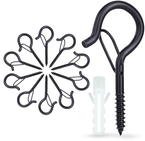 10 Pièces Crochets À Vis, Crochets À Vis Avec Verrouillage, Crochets De Plafond Pour Paniers À Plantes, Nichoirs, Carillons Éoliens Et Lumières, Crochets Muraux Pour Intérieur Et Extérieur Noirs