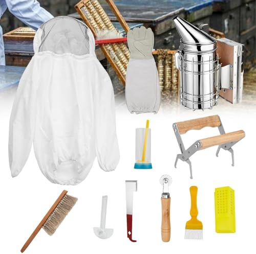 Professional Beehive Tools 11 Pieces, Beekeeping Starter kit with Large case, Essential Beehive Supplies for Beekeepers