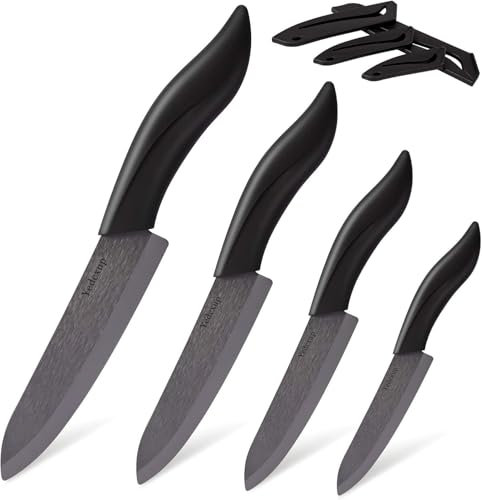 Yedcxup Couteau Ceramique Cuisine - 4pcs Couteau Ceramique (6 Chef, 5 Utilitaire, 4 Fruits, 3 éplucher), Coupantes, Les caches de protection, Ne Rouillent (Noir)