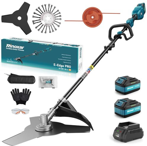 Desbrozadora a Bateria, Multifunción Cortabordes Eléctrico con 2X 18V/5200 mAh Batería, Motor Brushless, 3 Tipos de Cuchillas, Diámetro de Corte de 26 cm- E-Edge Pro