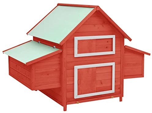 Verderoom Pollaio in Legno per Galline, Resistente agli Agenti Atmosferici e Stabile, Rosso e Bianco, 152x96x110 cm