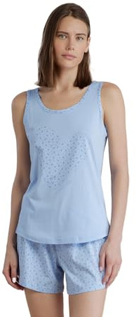 Noidinotte - Pigiama Donna in Cotone Top Spalla Larga e Pantalone Corto Articolo Little Flower - L Azzurro