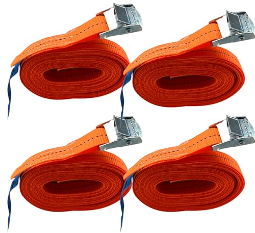 Web Truck Juego de 4 correas de amarre con hebilla 25mm x 250kg - 4 piezas - Correas de amarre - Correa de sujeción de carga con hebilla metálica para autocaravana, remolque de coche.
