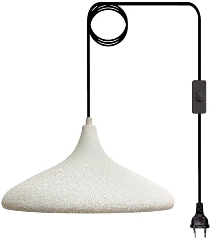 bamyum Lampadario a Sospensione con Spina, Lampadario Cucina 35 cm, Lampada da Soffitto con 450 cm Cavo, Lampadario a Sospensione, Lampada per Isola da Cucina in Metallo, Bianco