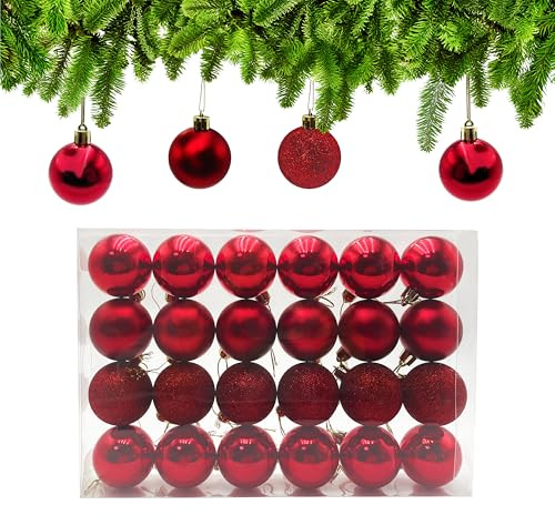 Xcdhemde® 24 Bolas de Navidad 5cm, Bolas Navideñas de Plástico, Navidad de Plástico Son adecuadas para Interiores y Exteriores, (Rojo)