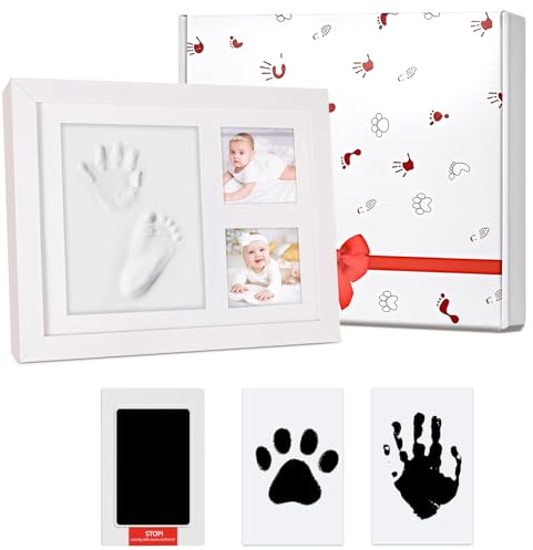 Corpower Baby handavtryck och fotavtrycksset, fotavtryck baby – gipsavtryck baby hand och fot, baby avtrycksset med ram av massivt trä, perfekta kreativa presenter