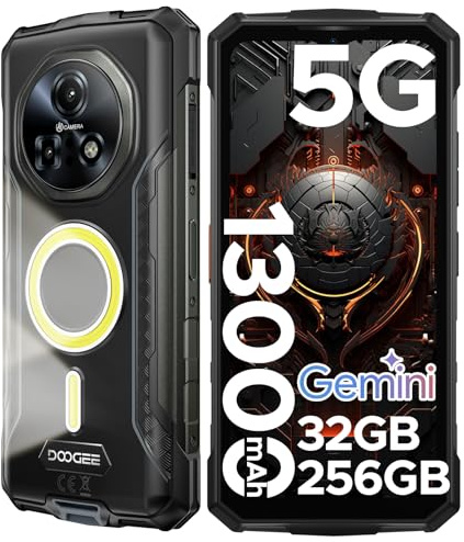 DOOGEE Fire 7 Pro Rugged Smartphone 5G, Funzione interfono POC, Doppie luci da campeggio, 32GB+256B/TF 2TB Telefono Indistruttibile, 6.6 13000mAh Telefono cellulare, 64MP/Fingerprint/Face ID/OTG/NFC